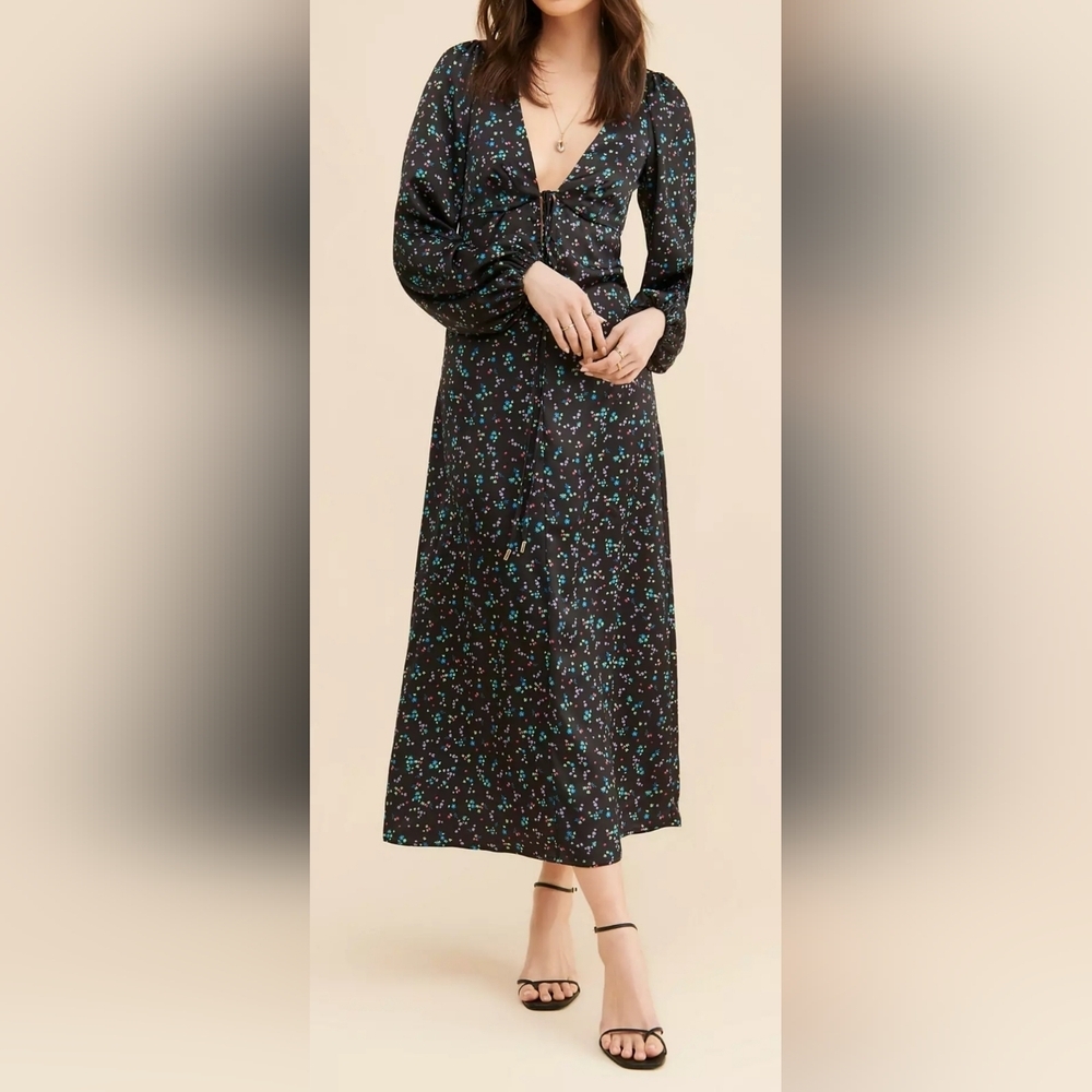 AFRM Black Maxi Dress with Teal Floral Print